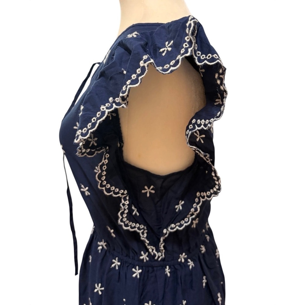 Gap Navy Blue Floral Embroidered Eyelet Midi Dress XS Cottagecore Boho Summer - Picture 7 of 11